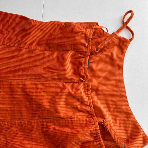 Wild Fable Orange Corduroy Mini Dress S Cotton Spaghetti Straps Y2K Babydoll - Picture 8 of 13